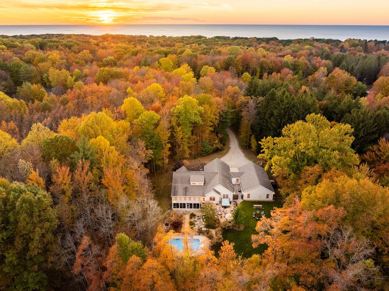 The house from above in the fall